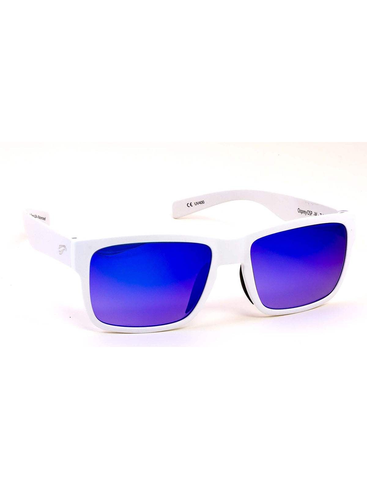 Flying Eyes Osprey Sunglasses Satin White Mirrored Sapphire