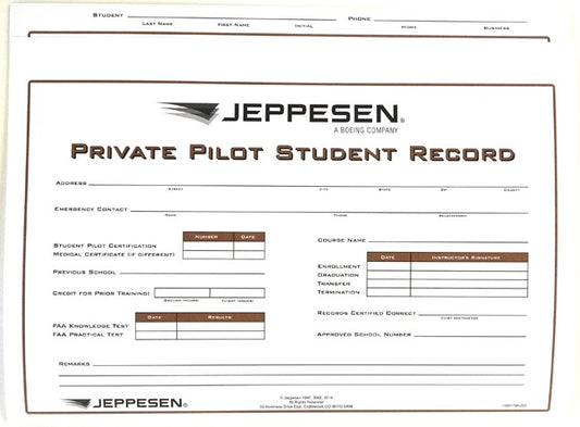Jeppesen Student Flight Record Folder - Private Pilot - Single