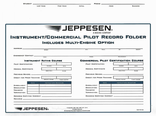 Jeppesen Student Flight Record Folder - Instrument/Commercial