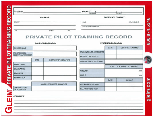 Gleim Private Pilot Training Record