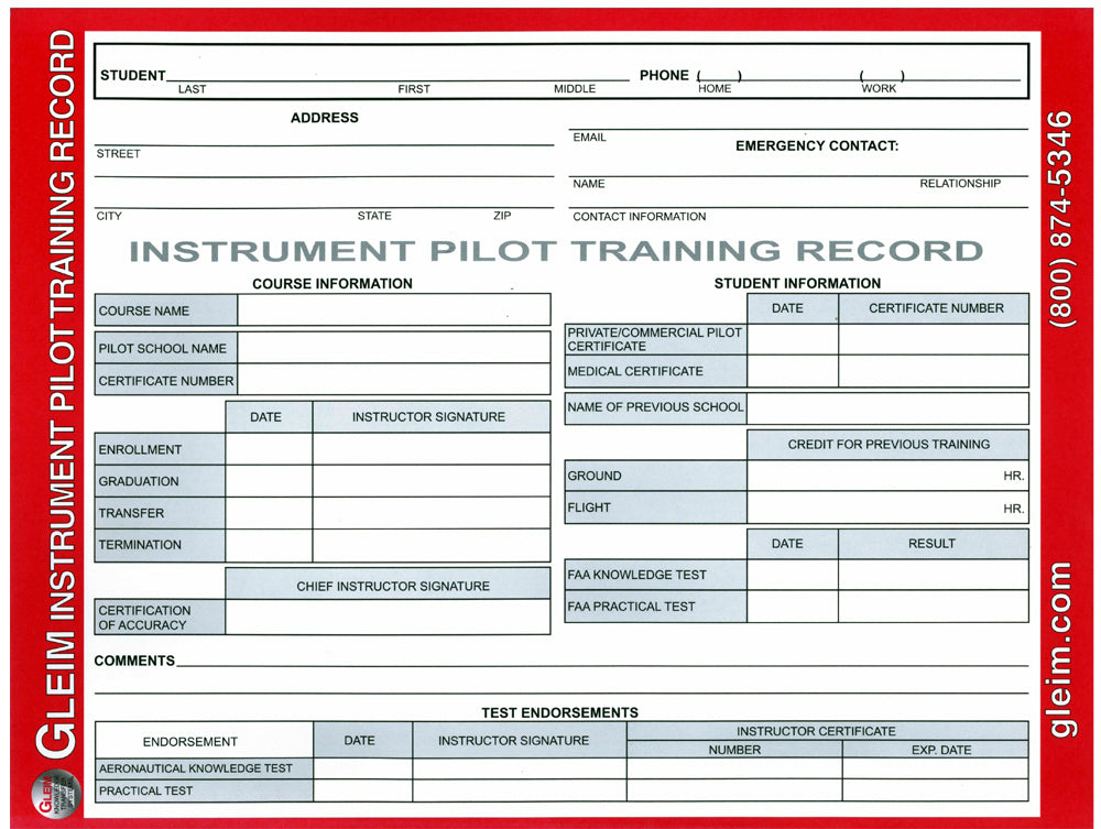 Gleim Instrument Pilot Training Record – Fallon Pilot Shop