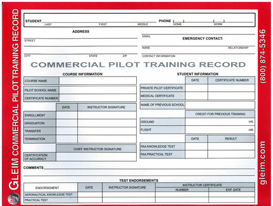 Gleim Commercial Pilot Training Record