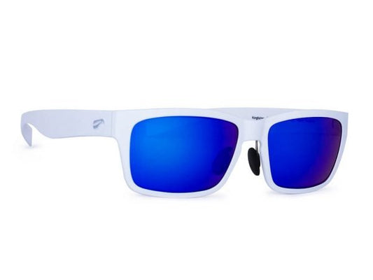 Flying Eyes Kingfisher Sunglasses - Satin White - Mirrored Sapphire