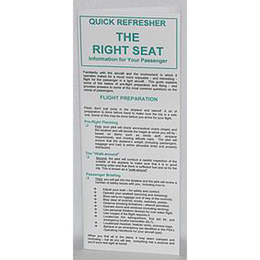 The Right Seat Quick Refresher Card