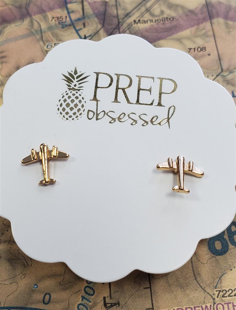 Gold Airplane Stud Earrings