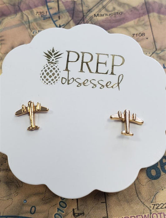 Gold Airplane Stud Earrings