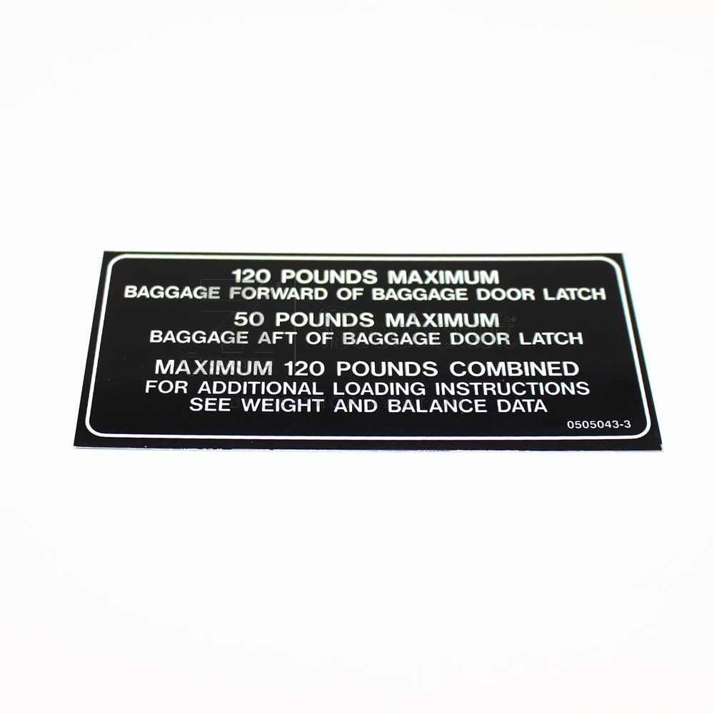 Baggage Capacity Placard #0505043-3