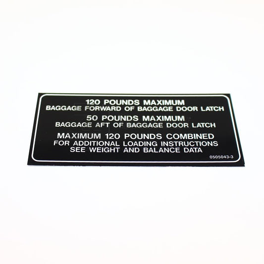 Baggage Capacity Placard #0505043-3