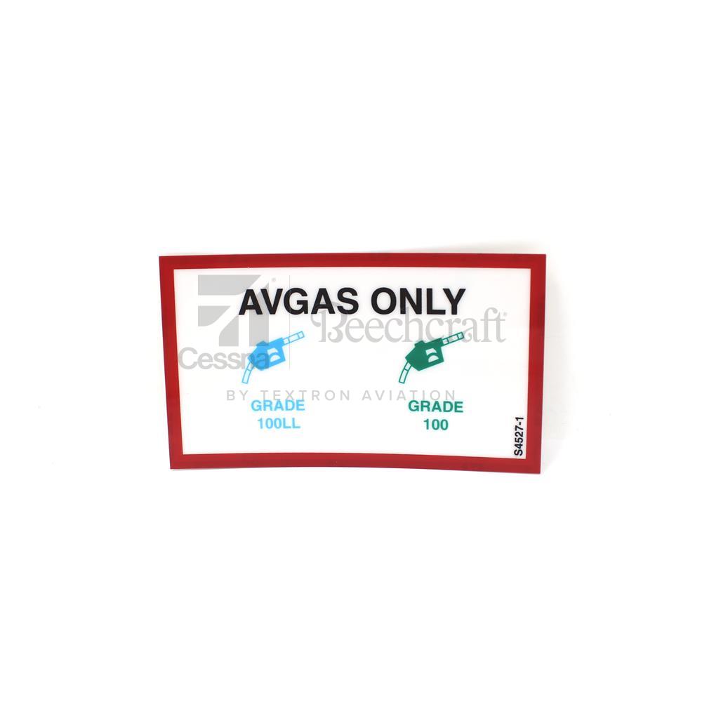 Placard, AVGAS; S2608-1, S4003-1, FP13P