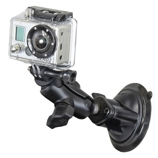 RAM Twist Lock Suction Cup Mount, Short Double Socket Arm With Custom GoPro Hero Adapter