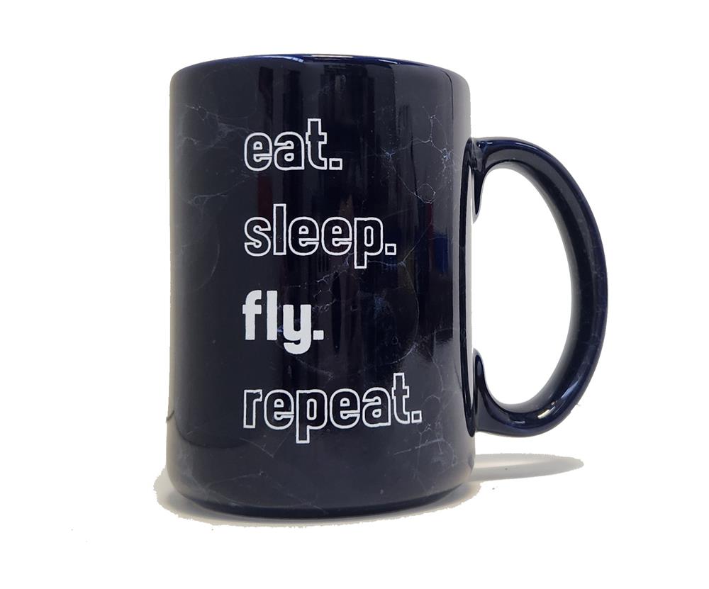 Coffee Mug - Eat, Sleep, Fly, Repeat - Navy Blue Marble