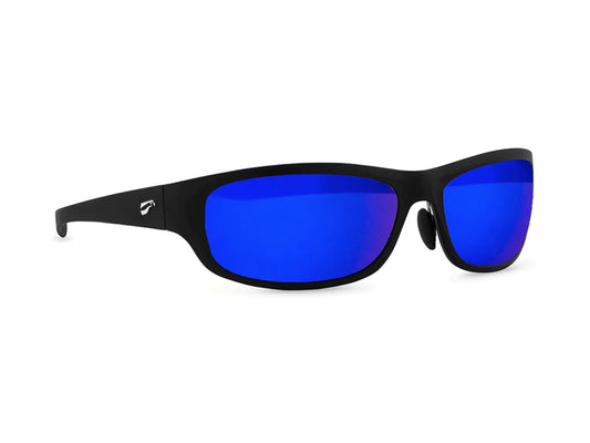 Flying Eyes Golden Eagle Sport Sunglasses - Matte Black - Mirrored Sapphire Lens