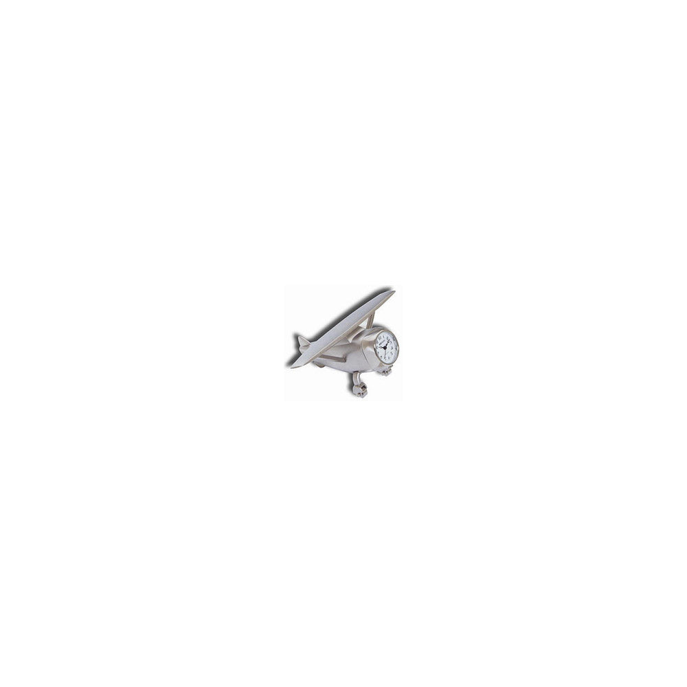 High-Wing Airplane Desk Clock - Silver Metal