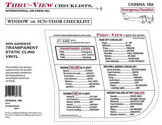 Thru-View Emergency Checklist - Cessna 182 - Carbureted