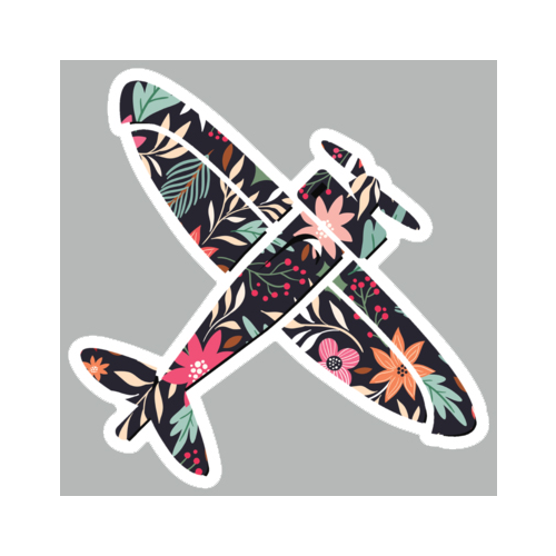Gray Floral Die Cut Airplane Sticker