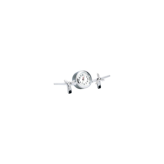 Twin Airplane Desk Clock - Silver Metal