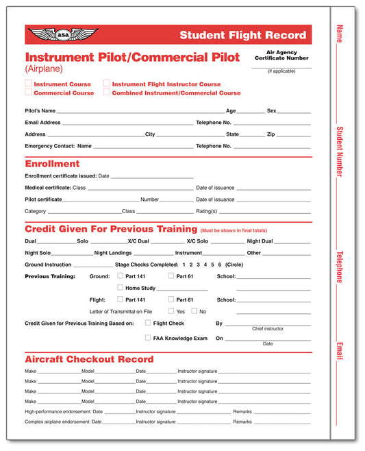 Student Flight Record Instrument/Commercial