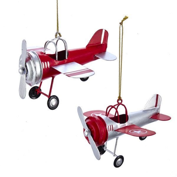 Tin Airplane Ornaments - Red & Silver