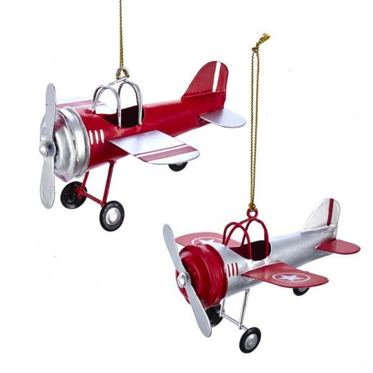 Tin Airplane Ornaments - Red & Silver